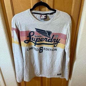 Men’s Superdry White Oatmeal Limited 6 Edition Long Sleeve Shirt size medium